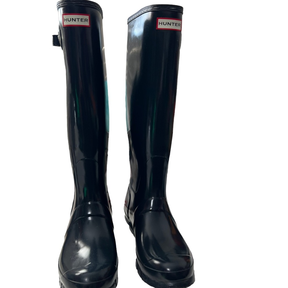 Hunter Navy Blue Gloss High Boots Size 8